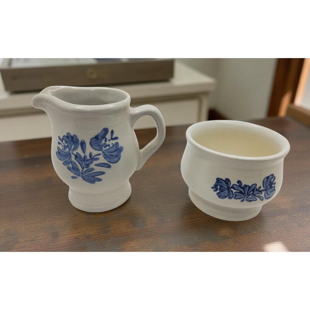 vintage set of platzgraff stoneware yorktown open sugar bowl and creamer pitcher